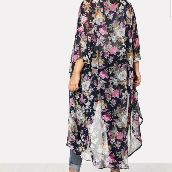 Navy Floral Long Kimono - Picture 4 of 4